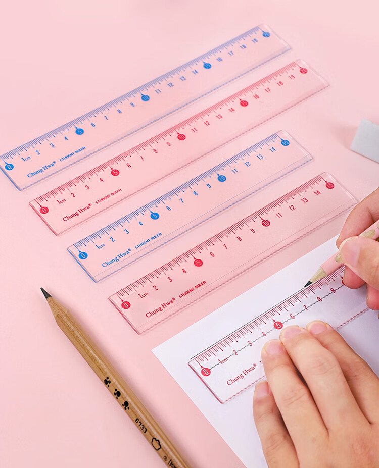 Zhonghua (Chung Hwa) Explosion-Proof, Wear-Resistant, High-Precision Plastic Straight Ruler, 20cm Multiple Sizes, Student Ruler for Drawing And Measurement, Scribing Ruler, Wave Straight Ruler, High Transparency Acrylic, RB0007 Pink 13