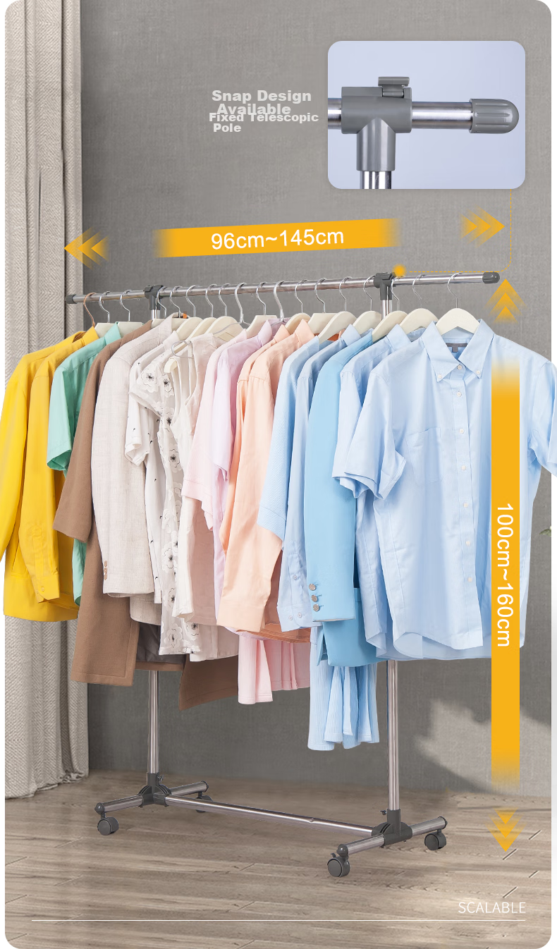 Baoyouni Clothes Drying Rack, Floor-Standing Clothes Hanger, Drying Pole, Clothes Hanger Stand, Single Pole, Indoor Bedroom, Simple Stainless Steel Rack 4