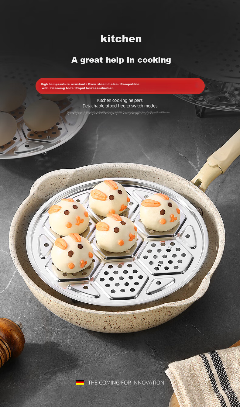 Newair Stainless Steel Steamer Rack, Household Steamer Pot, Wok Steaming Tray, Double Boiler Steaming Rack, Thickened Plate Steaming Stand 1