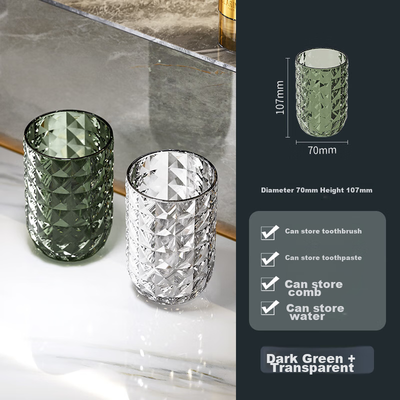 Jingxun Toothbrush Cup, Set of 2, Simple And Stylish Adult Home Tooth Mug, Student Couple Wash Cup, Green + Transparent