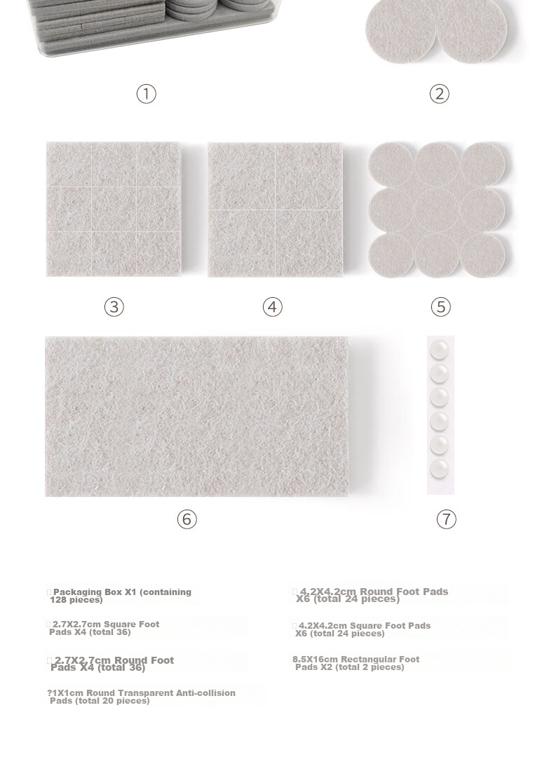 Dienmern Table Leg Pads, 142 Pieces Set, Chair Seat Cushions, Stool Furniture Felt Pads, Anti-Scratch Protectors 16