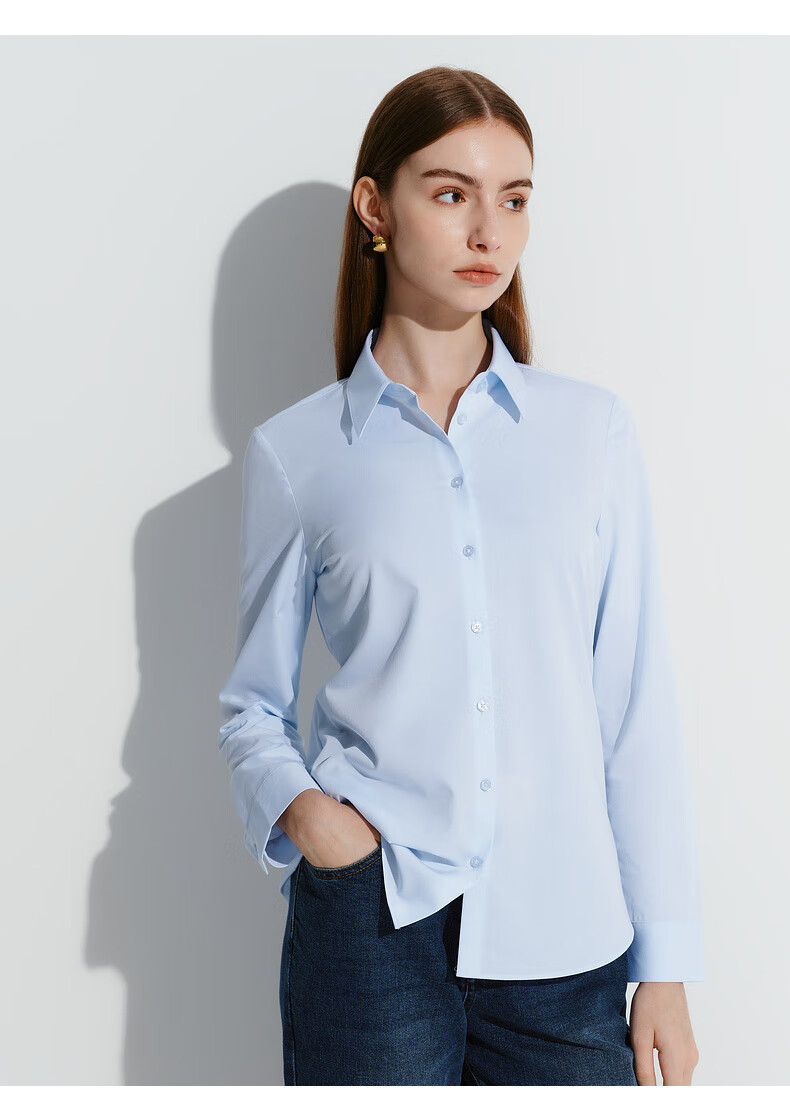 G2000 [Delivery with Bow] Autumn And Winter Mall-Matching Comfortable Draping Formal Long-Sleeve Shirt, Light Blue, Size 34 7