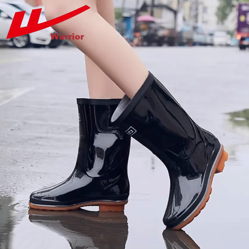 Warrior Women's Mid-Calf Rain Boots, Adult Rain Boots, Rubber Shoes, Overshoes, Waterproof Shoes, Water Boots HL85S, Black, Size 40