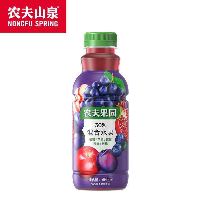 农夫山泉 果汁饮料农夫果园30%混合(葡萄苹果蓝莓石榴西梅)450ml*15瓶整箱