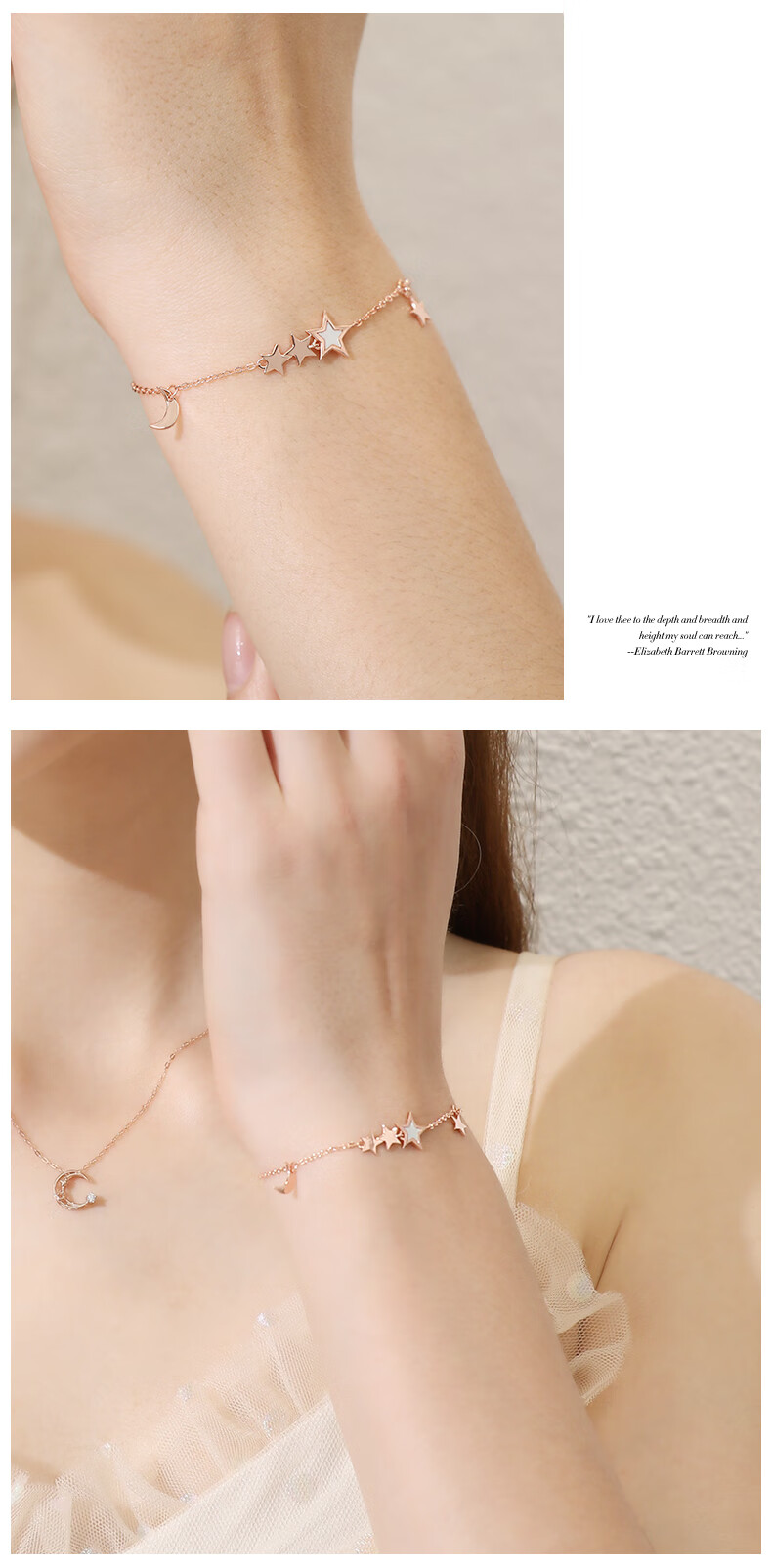 Grace Girl Star And Moon Bracelet for Women, Rose Gold Simple Jewelry, Anniversary Birthday Gift for Girlfriend 6