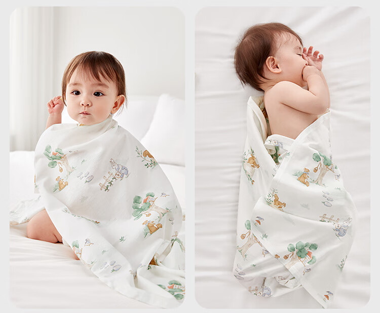 PurCotton Baby Swaddle, Antibacterial Knitted Blanket, Pure Cotton Newborn Wrap, Air Conditioning Cover, Fairy Tale Tree House Design, 90×90cm 17