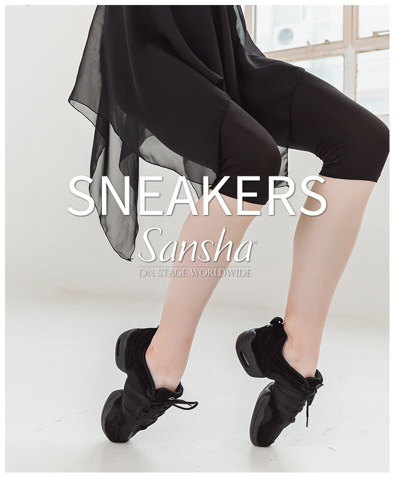 Sansha Spliced Modern Dance Shoes, Mesh Sports Dance Shoes, Air Cushion Soft Sole, Women's Square Dance Shoes, P22LS Black, Size 37 1