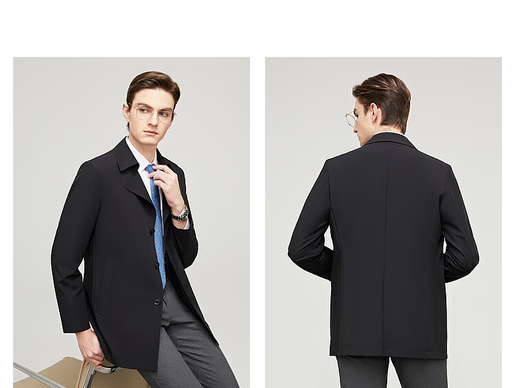 YOUNGOR YOUNGOR Men's Trench Coat, Spring Business Casual Single Trench Coat for Young Men, Navy Blue, 170/92A 11