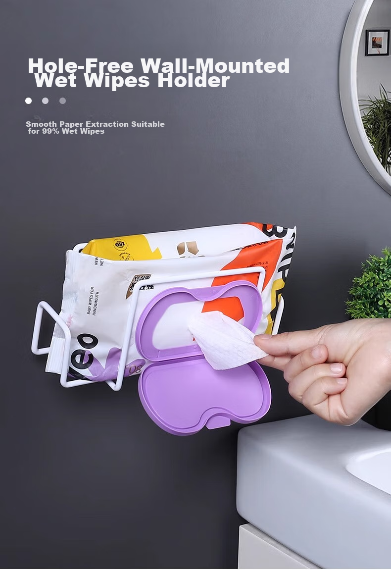 Hujia Kitchen Paper Holder, Wall-Mounted Storage Box, No Drilling Required, Storage Rack, Carbon Steel Electroplated Waterproof Face Towel Organizer 1
