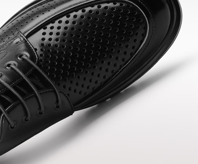 Goldlion Men's Derby Shoes, Business Formal Shoes, Fashionable Perforated Breathable Leather Shoes G571230574AAD, Black, Size 43 5