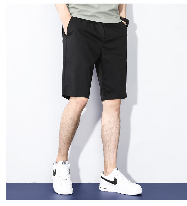ROMON Casual Shorts for Men, Summer Business Pants, Cotton Stretch Breathable Five-Point Shorts, Sports Trousers, Men's Clothing LM112 Black Size 31 7