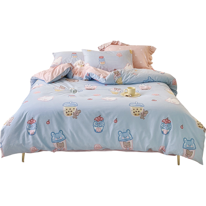 Dohia Home Textiles Pure Cotton Bedding Set of Three Pieces for Student Dormitory, Single Person, Cotton Duvet Cover, Bed Sheet, Pillowcase, Skin-Friendly Bedding Set for 1.2-Meter Bed, 152*218cm