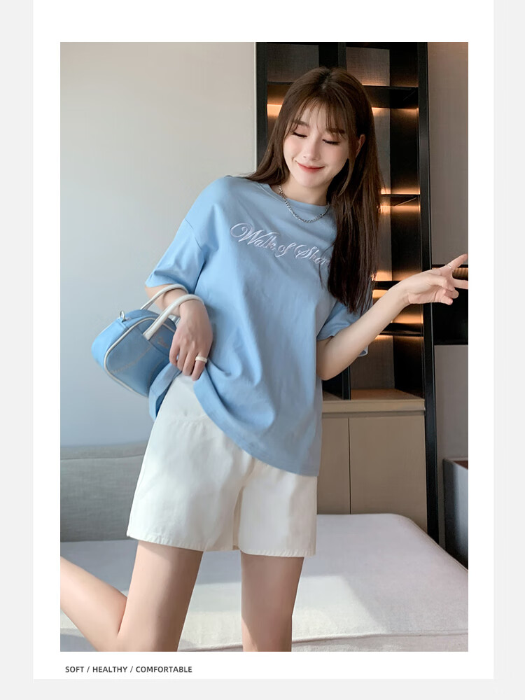 JOYNCLEON Maternity Shorts Summer Thin Cotton Denim Leggings Safety Pants Maternity Wear Off-White L Jyk176505 33