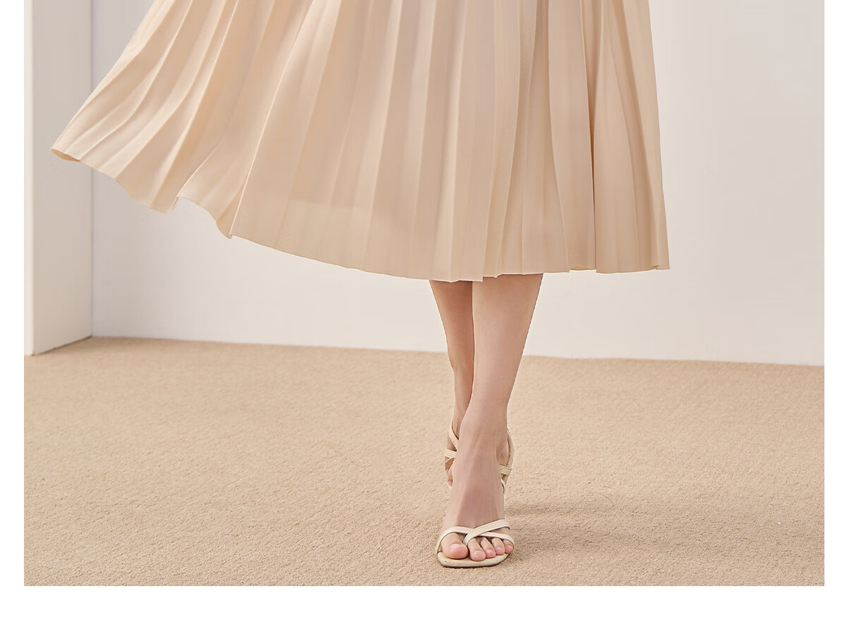 Chushen Spring And Autumn High-Waisted A-Line Midi Skirt for Women, Fashionable Versatile Pleated Skirt S13KB2098 Black 11