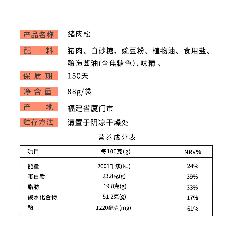 黄胜记 猪肉松肉酥88g 无添加剂厦门特产老字号拌饭零食寿司烘焙食材