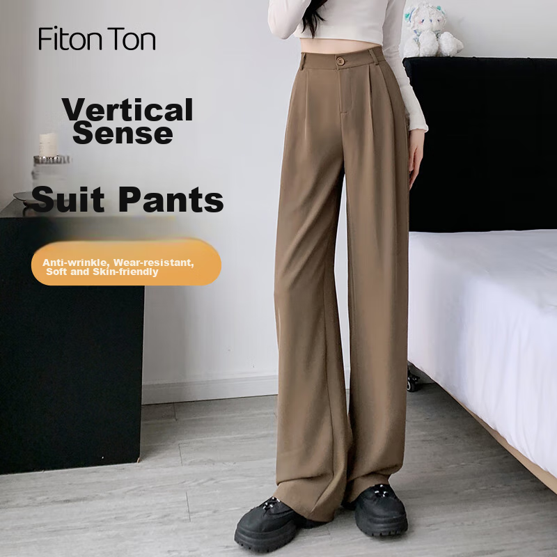 FitonTon Casual Dress Pants for Women, Autumn And Winter Style, 2025 Fashion Versatile Straight-Leg Pants, High-Waisted Draping Slimming Wide-Leg Trousers