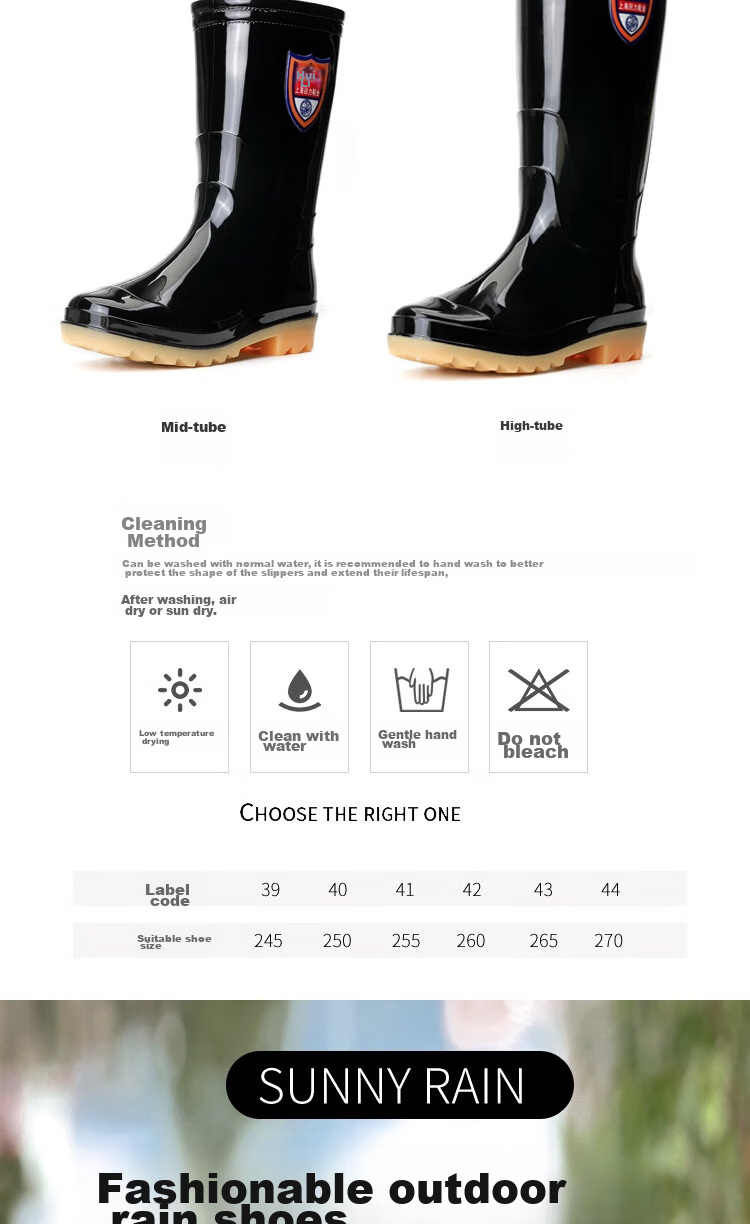 Huili Rain Boots for Men, Waterproof Outdoor Wear-Resistant Rubber Shoes, Non-Slip Rain Boots, Overshoes HL822866, Mid-Calf, Black, Size 44 4