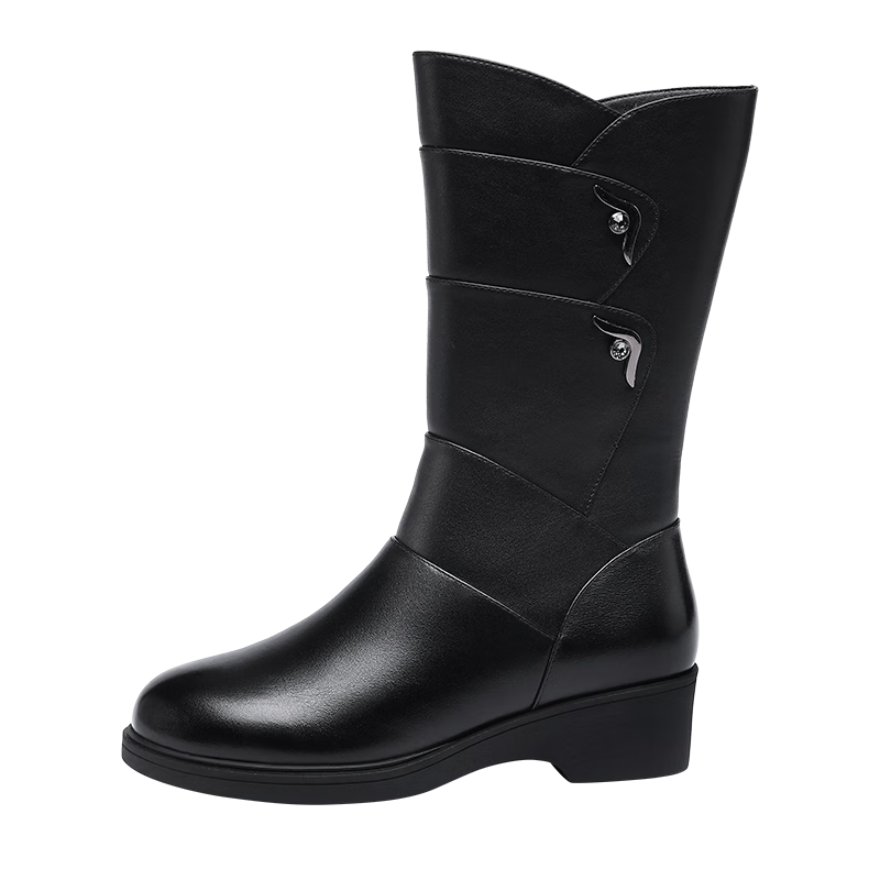 Red Dragonfly Women's Winter Tall Boots Fleece Lined Warm Wedge Heel Height Increasing Middle-aged and Elderly Cotton Shoes WBC442371C Black Size 40