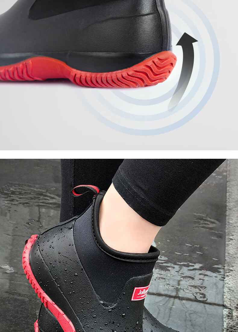 Jolly Walk Rain Boots, Waterproof Shoes, Men's And Women's Rubber Boots, Fashionable Rain Boots, Work Safety Overshoes, JW218, Red And Black, Size 44 14