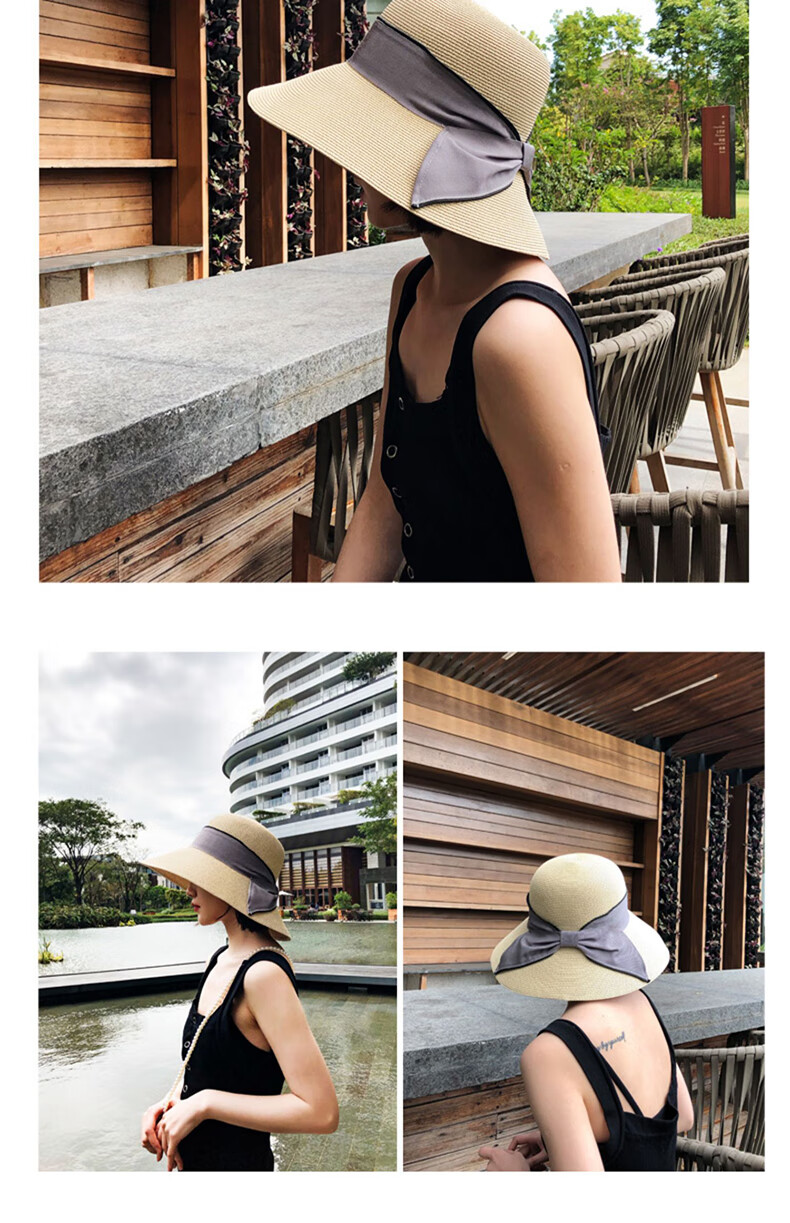 XUEXIMAN Women's Straw Hat Ins Style Summer Foldable Beach Hat Face Covering Sun Hat Bowknot Fisherman Hat Sunshade Hat Bucket Hat 29