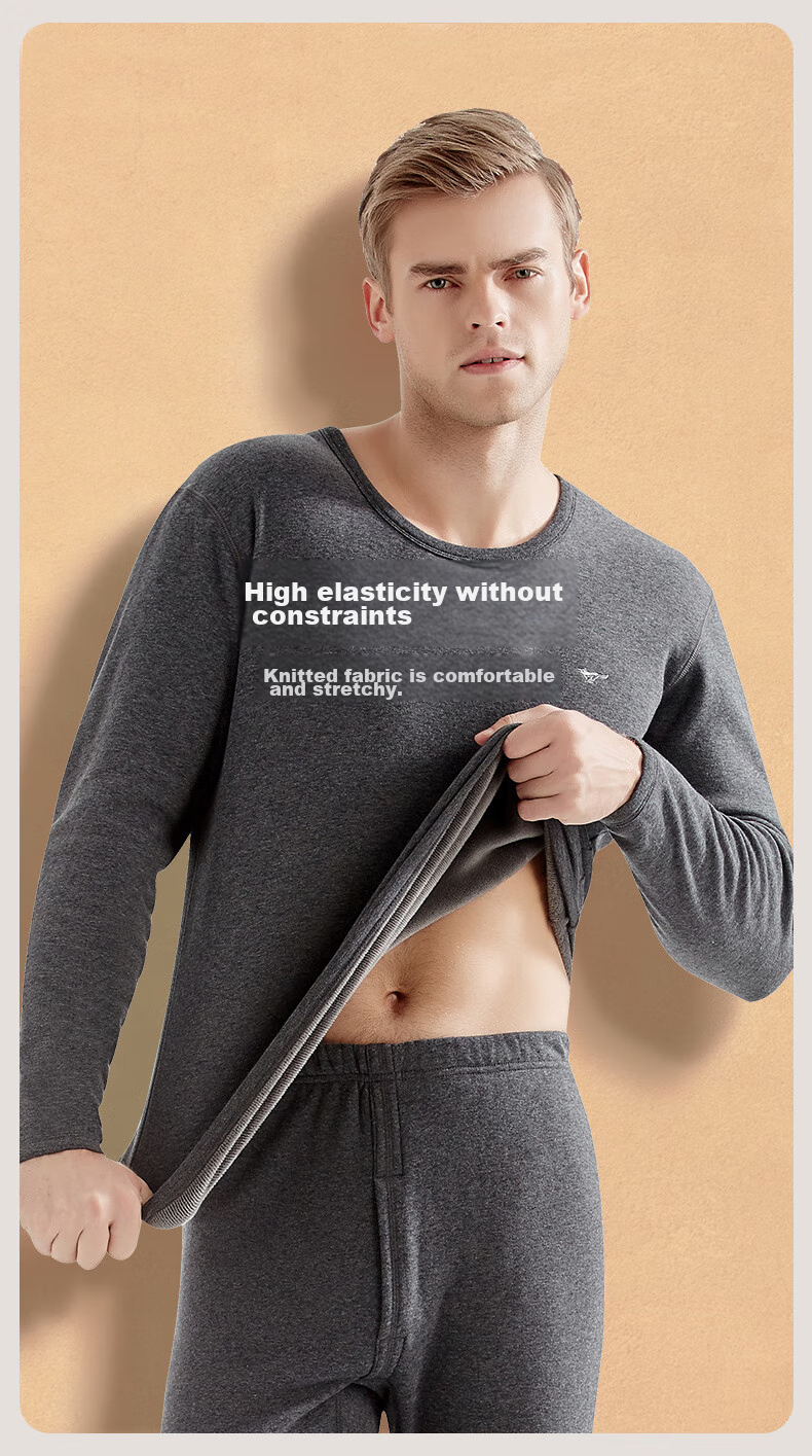 SEPTWOLVES [Double Warm] Thermal Underwear for Men, Fleece-Lined Thick Autumn And Winter Base Layer, Round Neck Inner Wear Set for Me 13