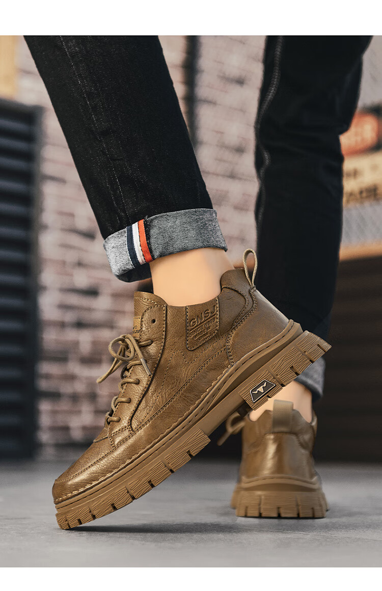 Bull Family Martin Boots Men New British Style Mid-High Casual Shoes Outdoor Fleece-Lined Warm Work Boots for Men 11