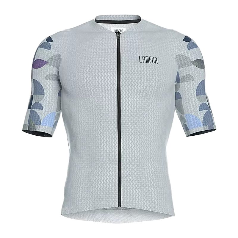 Lameda Cycling Jersey, Summer Lightweight Men's Short-Sleeve Mountain And Road Bike Top, Fashionable Short Sleeve, Light Gray-Blue, 3XL