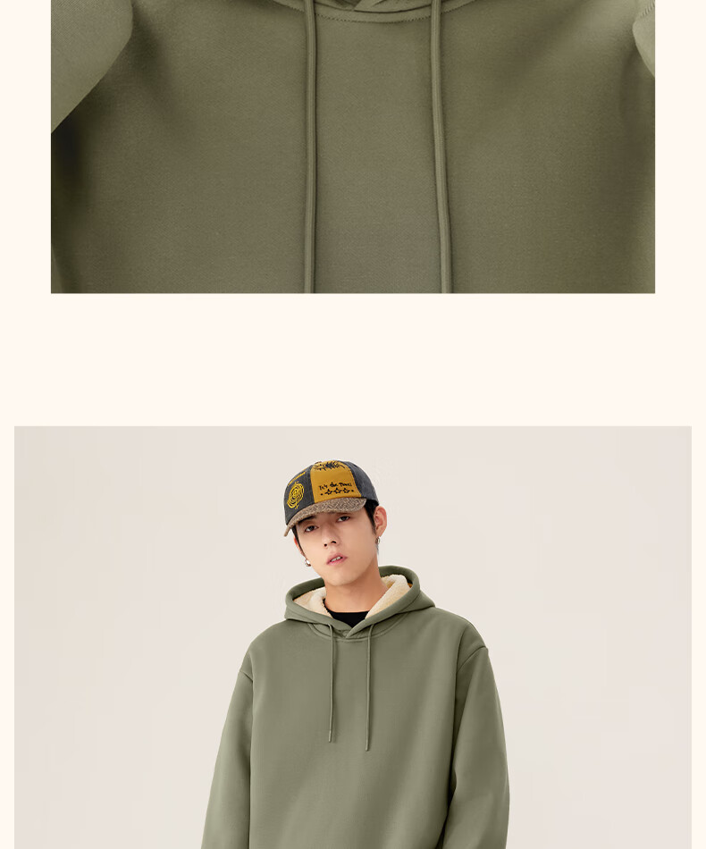 MINISO Thickened Lamb Fleece Hoodie Men's Winter Cold-Resistant Warm Heavyweight Versatile Pullover Light Beige XL 31
