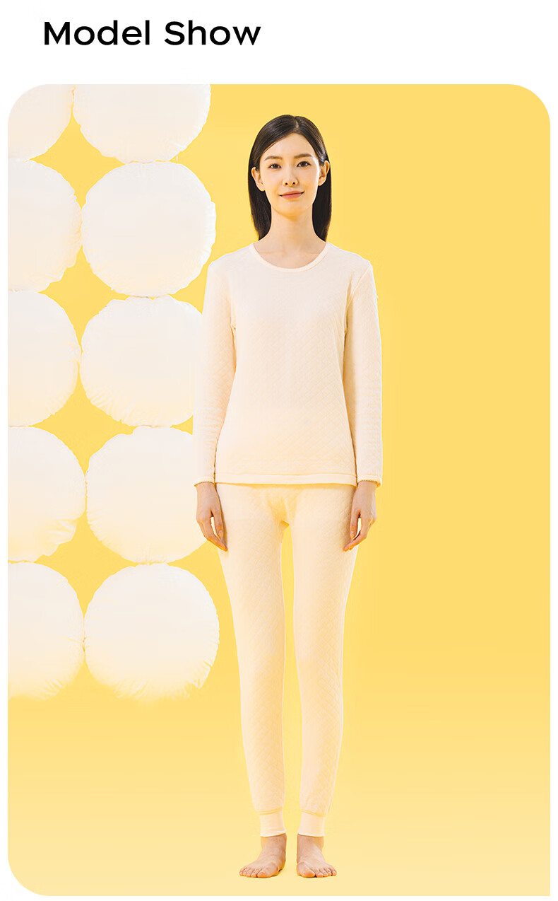 Yiershuang [7A Antibacterial And Anti-Mite Three-Layer Thickened] Autumn And Winter 100% Cotton Thermal Underwear Set for Women, Autumn Top And Pants 21