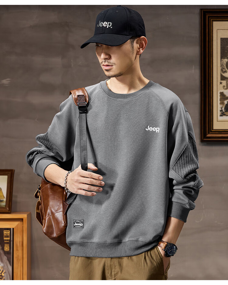 JEEP 2026 Spring And Autumn Loose Comfortable Men's Sweatshirt, Casual Sports Top, Round Neck Long-Sleeve Pullover Sweatshirt for Me 17