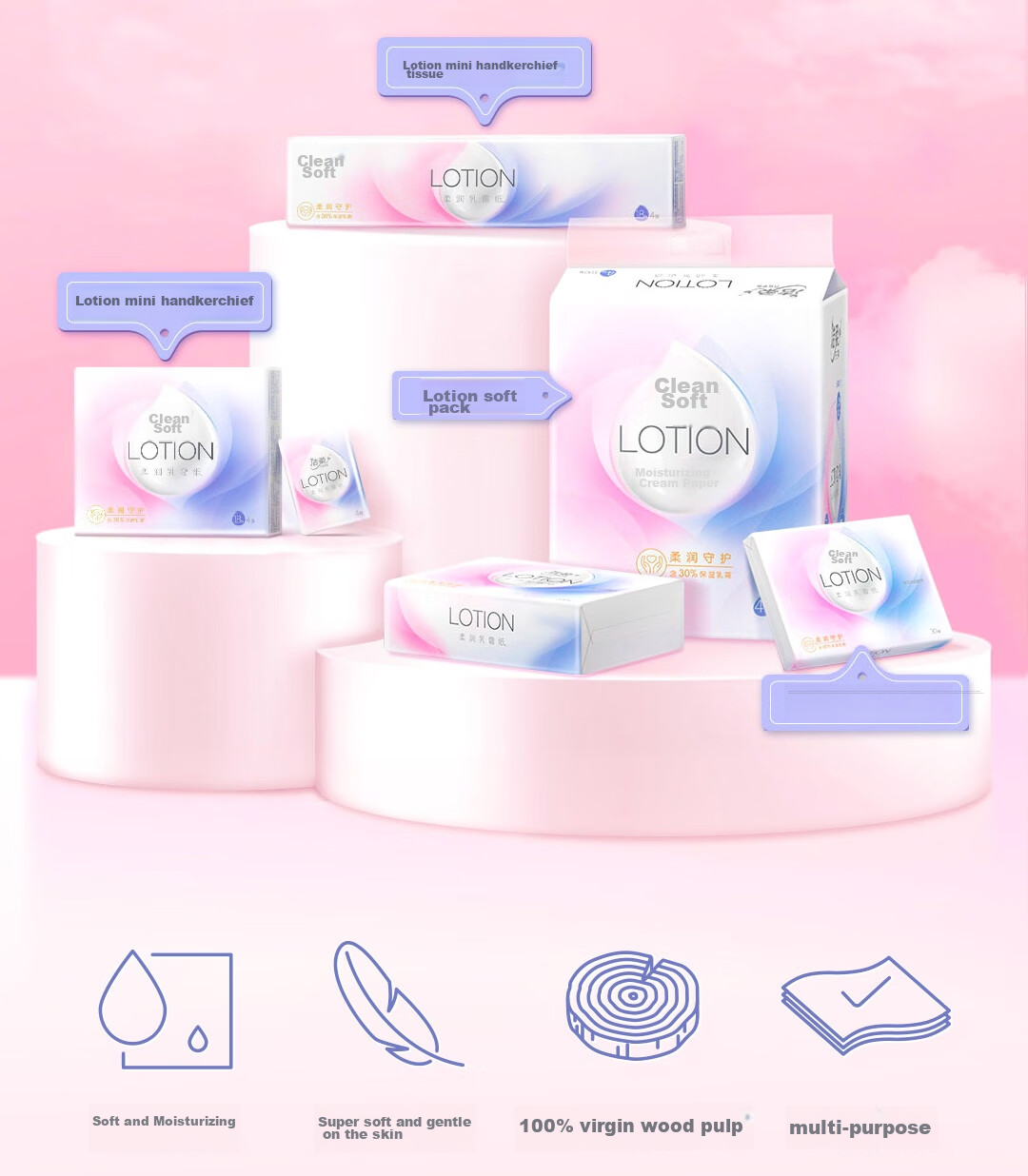 C&S Lotion Paper, 3-Ply, 40 Sheets*10 Packs, Soft Baby Skin Wipes, Gentle Tissue Paper, Portable Small Pack 15