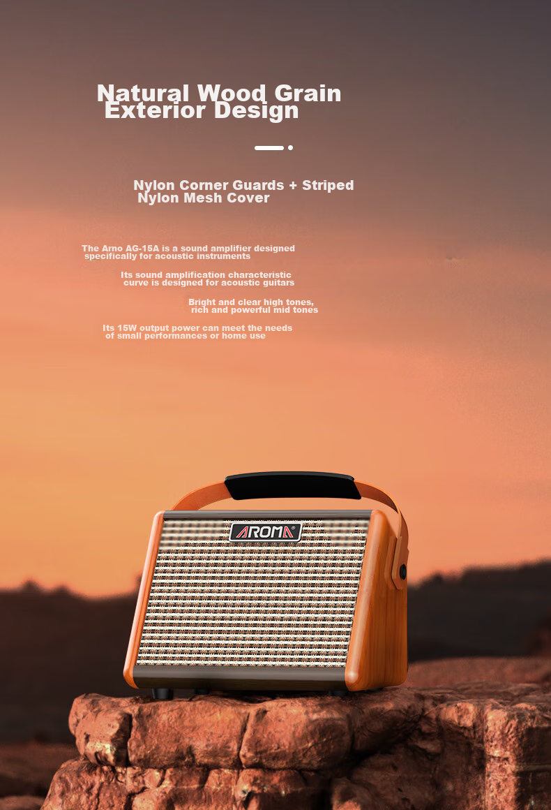 AROMA Acoustic Guitar 15W Folk Speaker, Singing Rechargeable Portable Outdoor Bluetooth Musical Instrument Smart Speaker AG-15A 6