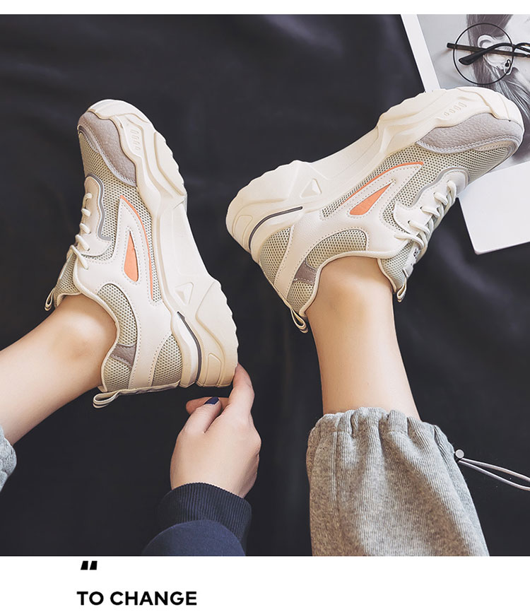 Warrior Women's Dad Sneakers Thick Sole Height Increasing Spring Summer Casual Sports Shoes Upgraded Version Beige Black Size 36 7