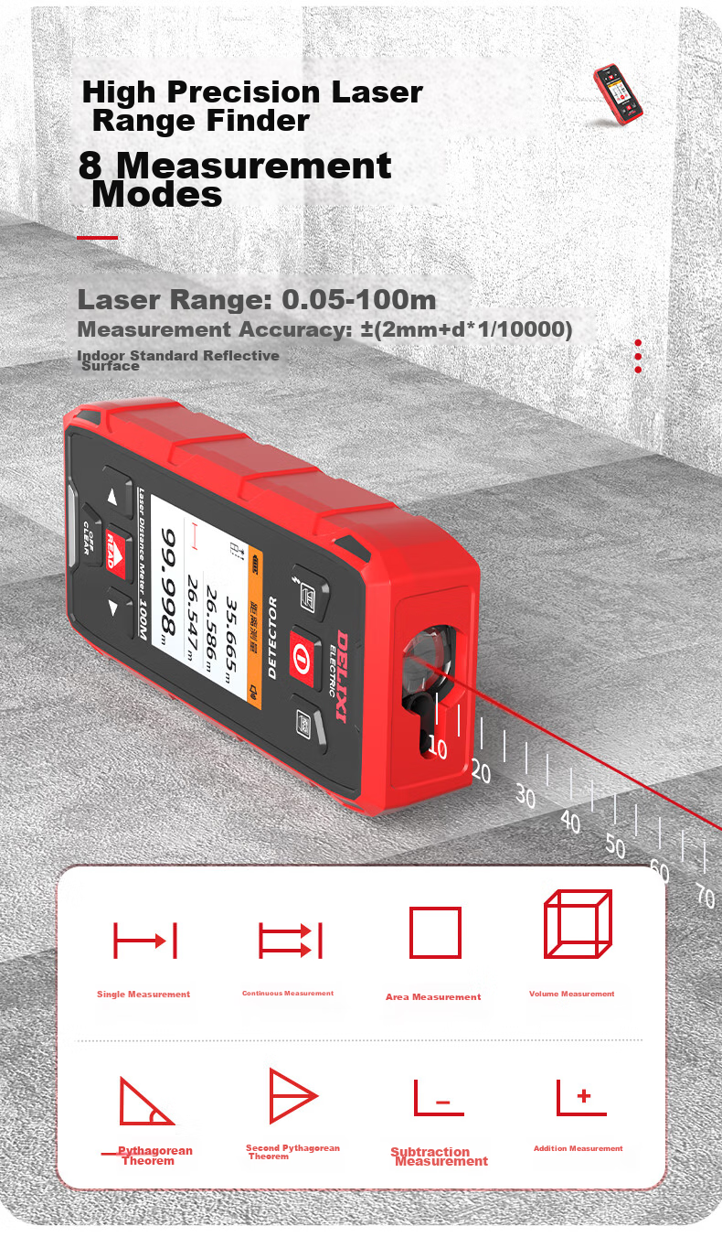 DELIXI ELECTRIC Multi-Function Wall Detector for Metal, Rebar, And Wood Detection with Red Light Ranging up to 100 Meters 12