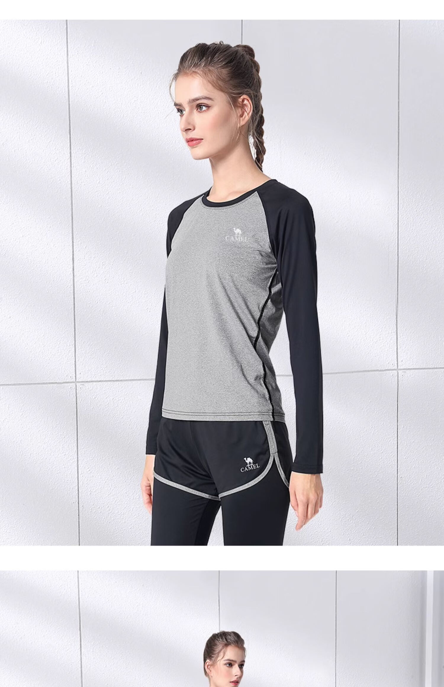 CAMEL Yoga Outfit for Women, Long-Sleeve Autumn And Winter Sportswear, Morning Running Clothes YK22255493, Sky Blue/navy Blue 27