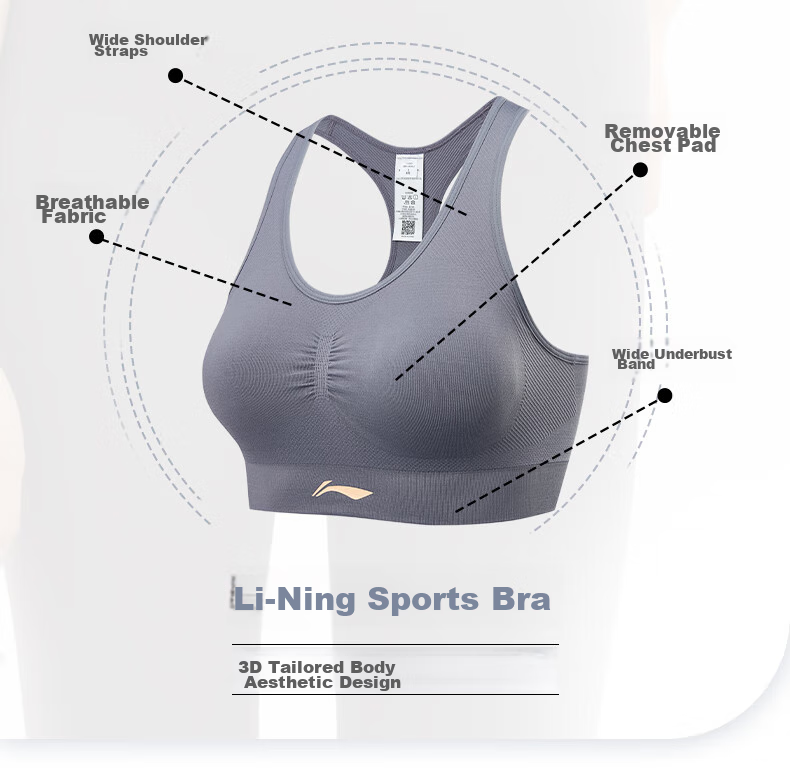 Li-Ning Sports Bra for Women, Yoga Fitness Bra with Medium to High Intensity Support, Quick-Drying Breathable Vest for Running, White M 3