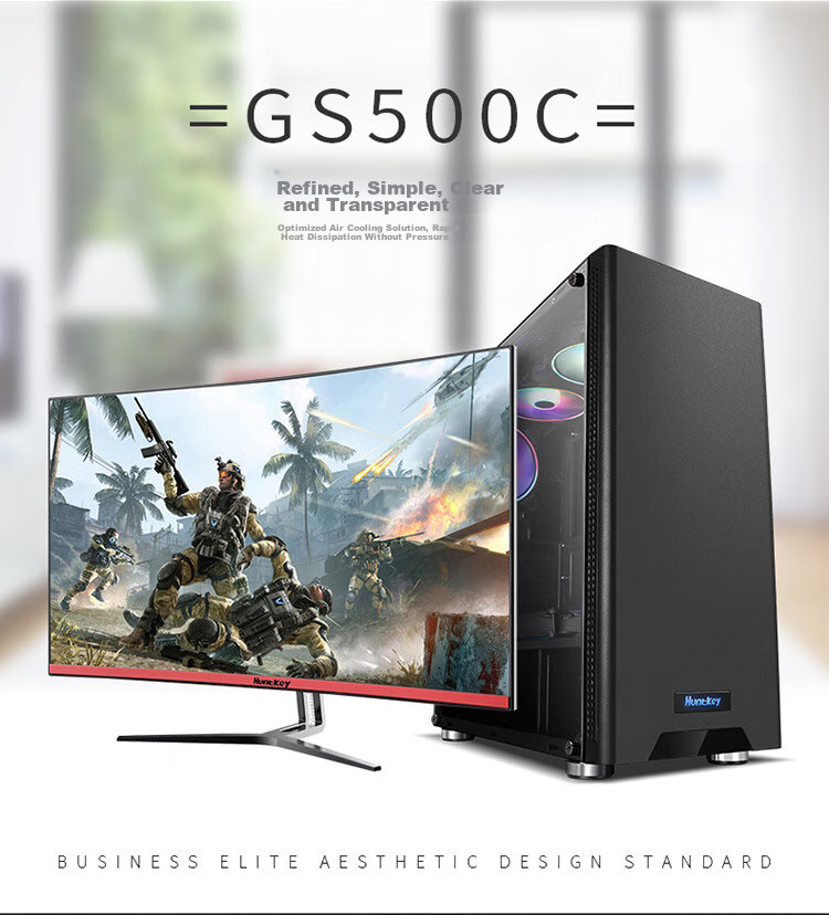 Huntkey GS500C Black Case (Side Panel Window/ATX Motherboard Support/Wide Gaming PC Case/Long Graphics Card Support/Black Cable Management/Gold-Stamped Feet) 18
