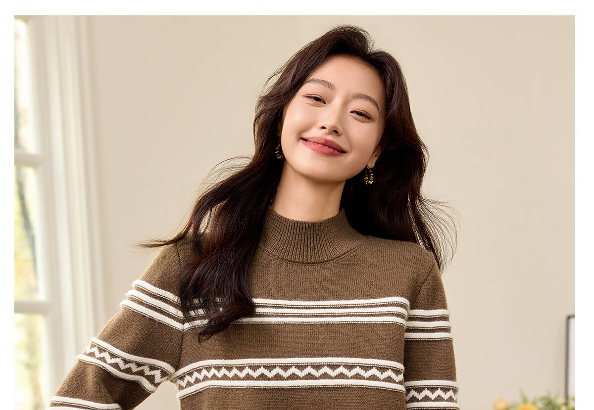 PinCai Women's Classic Striped Colorblock Sweater Early Spring Crew Neck Knitwear P144Z9024 35