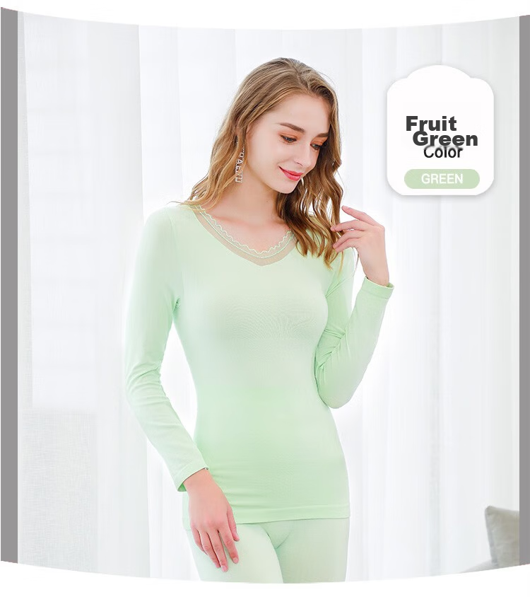 LangSha Women's Autumn Underwear Set, Lace Body-Shaping Seamless Slim-Fit Thin Thermal Underwear Base Layer, Pink New Arrival 18