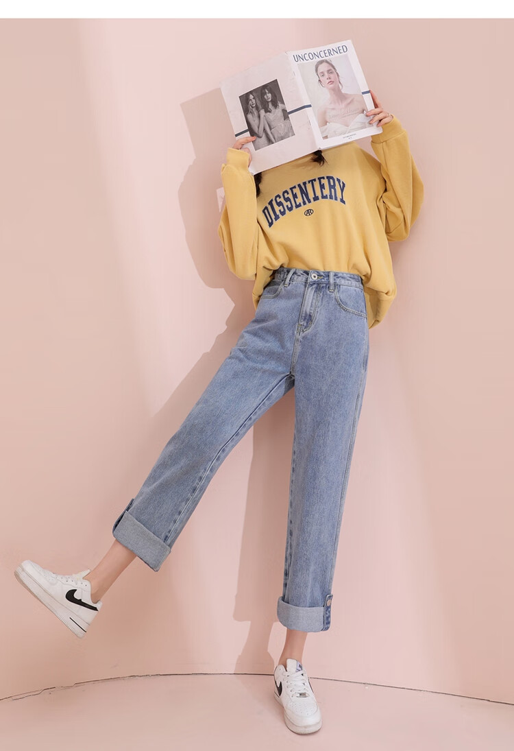 TonLion 2023 Loose Straight-Leg Jeans Wide-Leg High-Waist Versatile Casual Pants Light Denim Blue 26 16