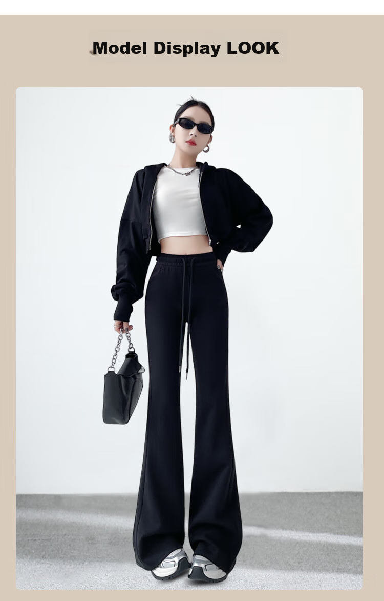 FitonTon Women's Casual Pants, Spring And Autumn Micro Flared Sports Pants, High-Waisted Slimming Harem Pants, Loose Straight-Leg Versatile Floor-Length Trousers 11