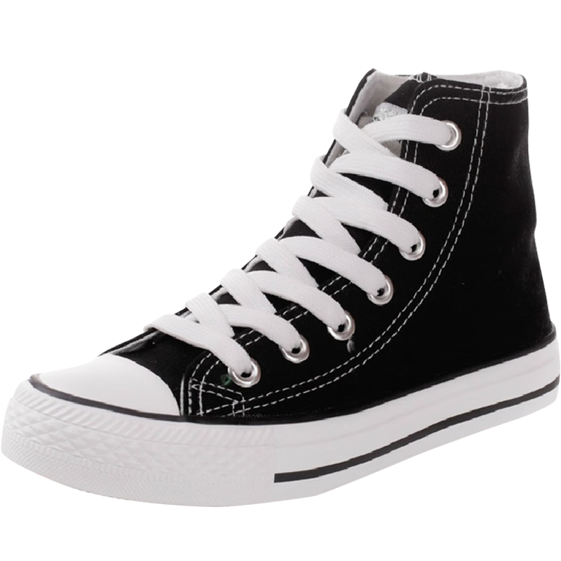 Warrior High-Top Canvas Shoes, Versatile Casual Shoes, Breathable Rubber Sole Shoes, Men's Shoes, Student Shoes, WXY473, Black, Size 35