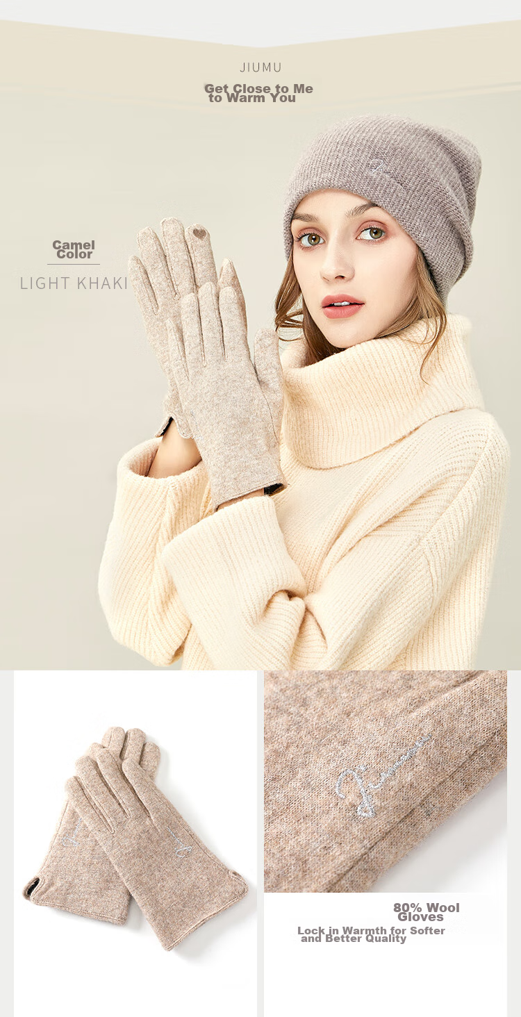 JIUMU Wool Thermal Gloves for Women, Winter Thickened Fleece-Lined Windproof Cold-Resistant Touchscreen Compatible Gloves 7