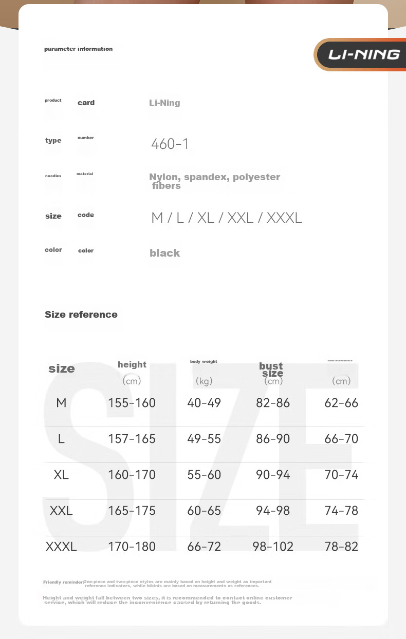Li-Ning Women's One-Piece Professional Swimsuit, Plus Size Hot Spring Swimwear, 4601 Black And White, Size L 9