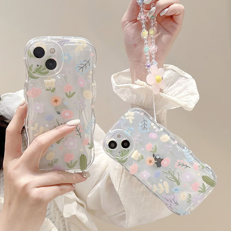 Jiangming Wave Airbag Ultra-thin Lens Full Coverage Anti-fingerprint Anti-fall Clear Fresh Fairy Soft Shell with Hand Strap for Apple 13 Phone Case 11