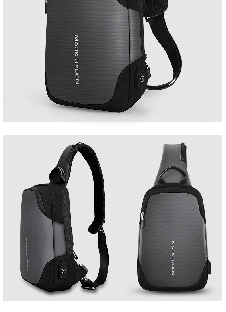 MARK RYDEN Chest Bag, Men's Crossbody Bag, Sports Trendy Shoulder Bag, Small Backpack, 9.7-Inch IPad Bag, MR7056, Elegant Black 17