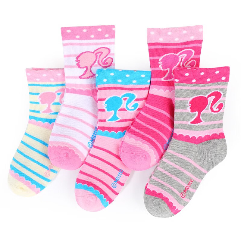 Barbie Children's Socks, Girls' Cotton Socks for Spring And Autumn, Short Socks, Mid-Calf Socks for Girls, Socks for Older Children And Students, 5 Pairs Set