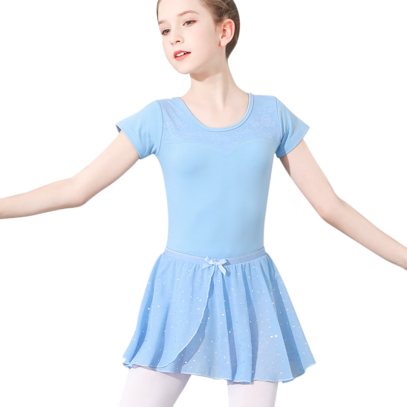 Zhiyouban Children's Short Sleeve Dancewear Ballet Practice Dress Girls Professional Art Exam Gymnastics Tulle Skirt Half Skirt