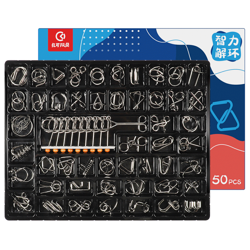 Hongke Nine-Linked Intelligence Puzzle Lock 50-Piece Luban Lock Educational Toy for Boys Ages 7-14 Birthday Gift