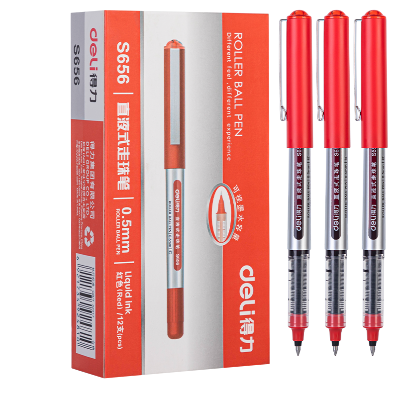 Deli 0.5mm Red Gel Ink Pen Bullet Tip Student Exam Ballpoint Pen Office Supplies 12pcs/Box S656